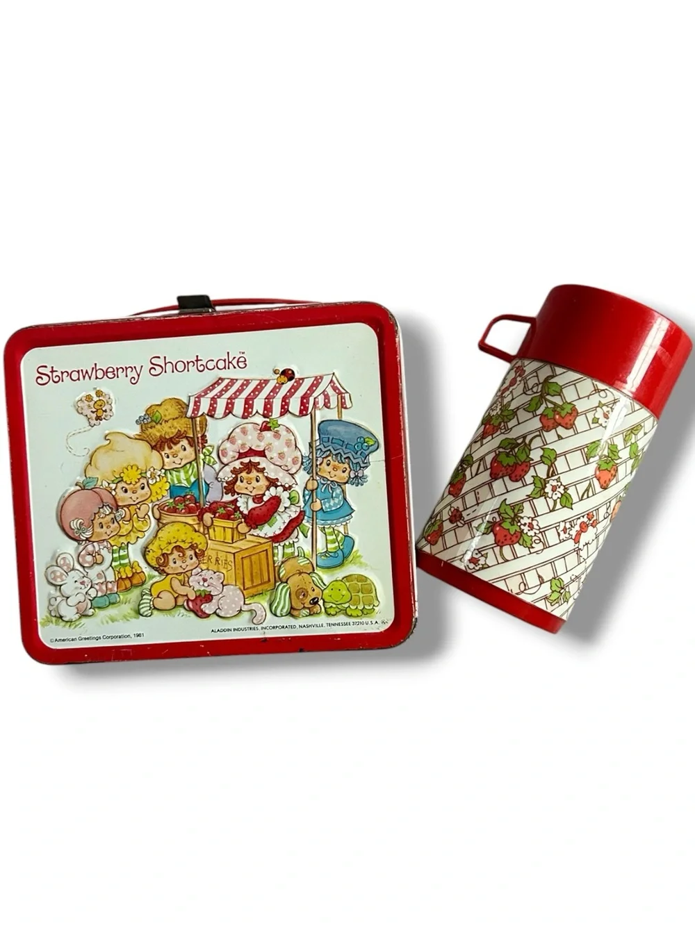 Vintage 1981 Original Strawberry Shortcake Aladdin Metal Lunchbox & Thermos Set
